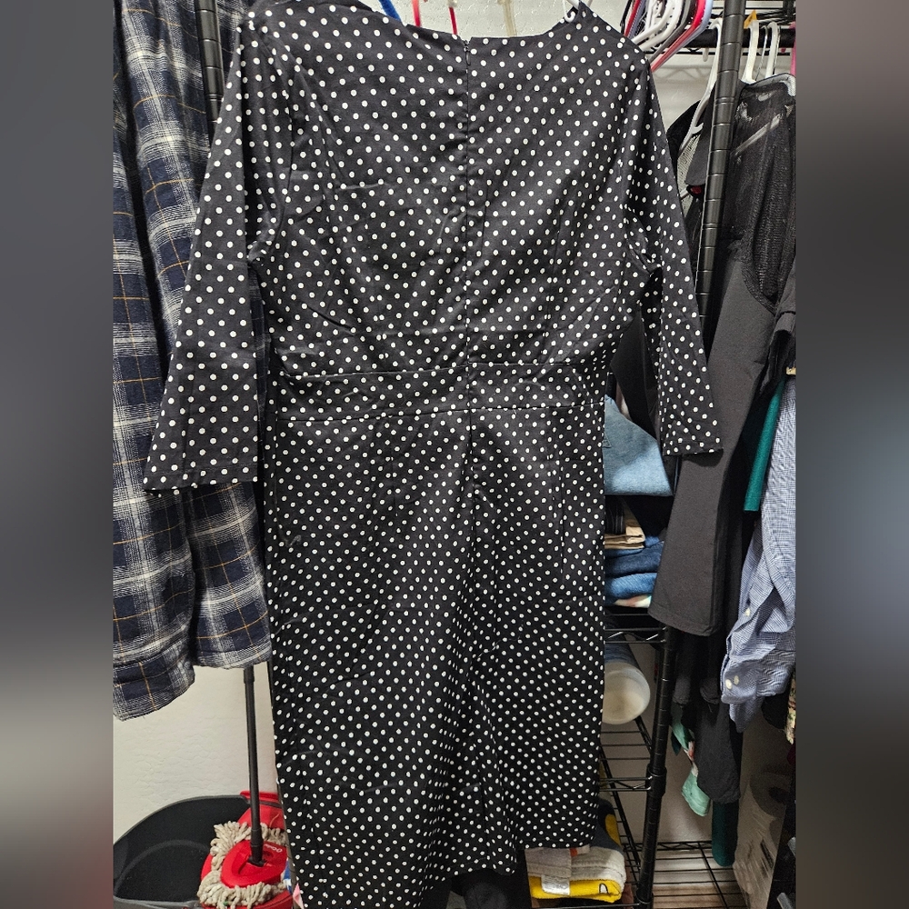 Elever Womens 50s Black Chic Polka Dot 3/4 Sleeve Wear to Work Sheath Dress XL - Picture 7 of 8